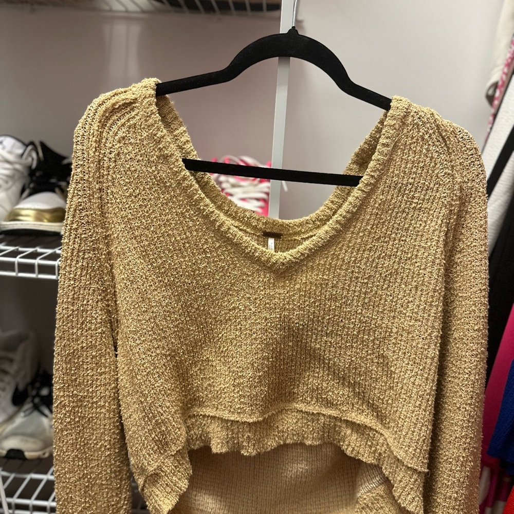 Free People V-Neck Sweater in Tan